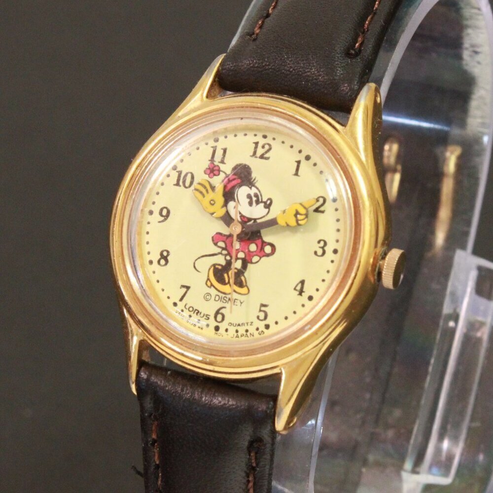 Lorus Ladies Mini Mouse Watch Gold Tone Case New Brown Leather Strap And Battery - Picture 7 of 14
